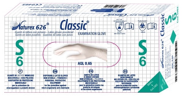 GUANTO IN LATTICE MONOUSO NON STERILE CON POLVERE NATUREX 626 CLASSIC MISURA SMALL 100 PEZZI - Farmacia Mastrangelo 