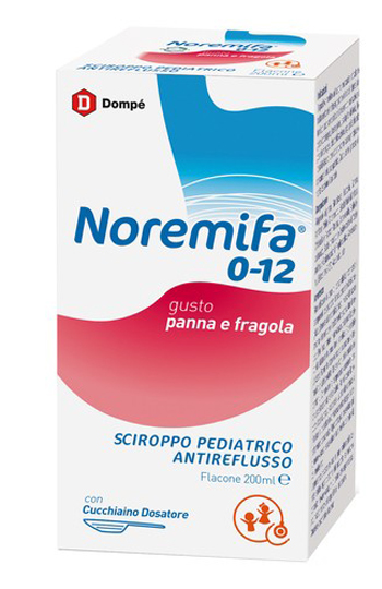 SCIROPPO PEDIATRICO ANTIREFLUSSO NOREMIFA 0-12 FLACONE 200 ML GUSTO PANNA E FRAGOLA - Farmacia Mastrangelo 
