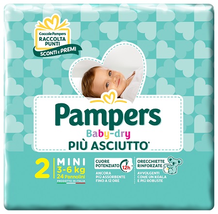 PANNOLINI PER BAMBINI PAMPERS BABY DRY DOWNCOUNT NO FLASH MINI 24 PEZZI BUONO SCONTO - Farmacia Mastrangelo 