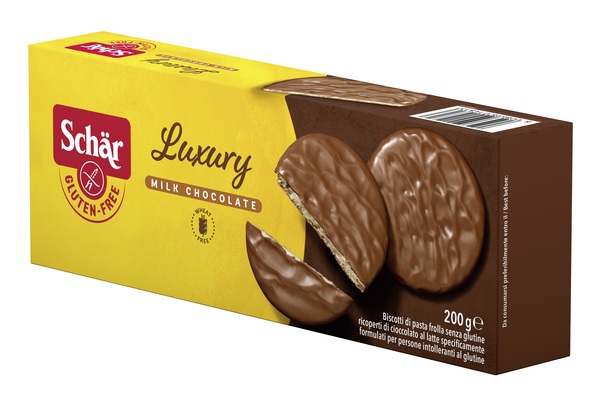 SCHAR LUXURY BISCOTTI DI PASTA FROLLA RICOPERTI DI CIOCCOLATO AL LATTE 200 G - Farmacia Mastrangelo 