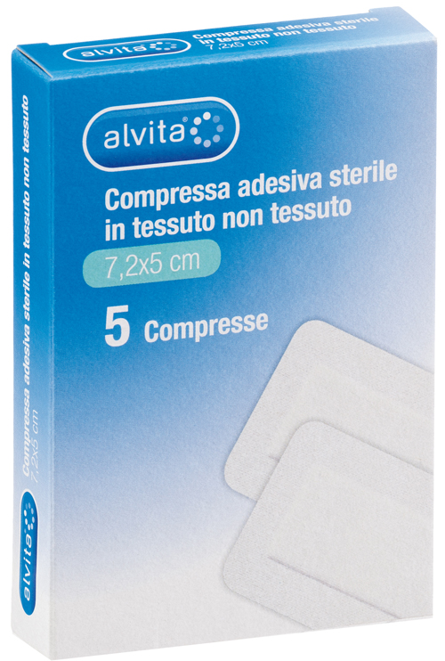ALVITA GARZA COMPRESSA AUTOADESIVA IN TNT 7,2X5CM 5 PEZZI - Farmacia Mastrangelo 