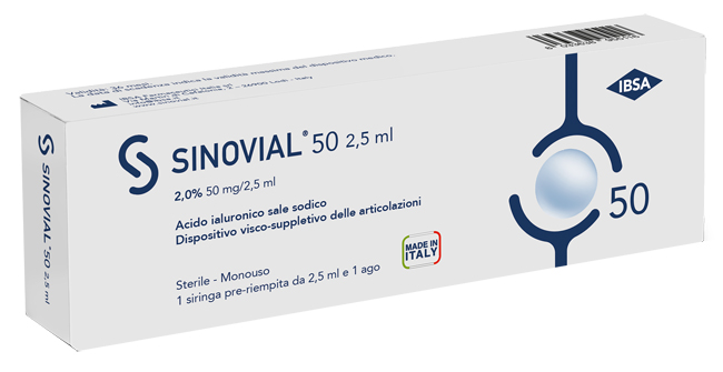 SIRINGA INTRA-ARTICOLARE SINOVIAL 50 ACIDO IALURONICO SALE SODICO 2% 50MG/2,5ML 2,5ML + AGO 21 GAUGE - Farmacia Mastrangelo 