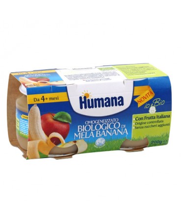 HUMANA OMOGENEIZZATO MELA/BANANA BIO 2 VASETTI 100 G - Farmacia Mastrangelo 