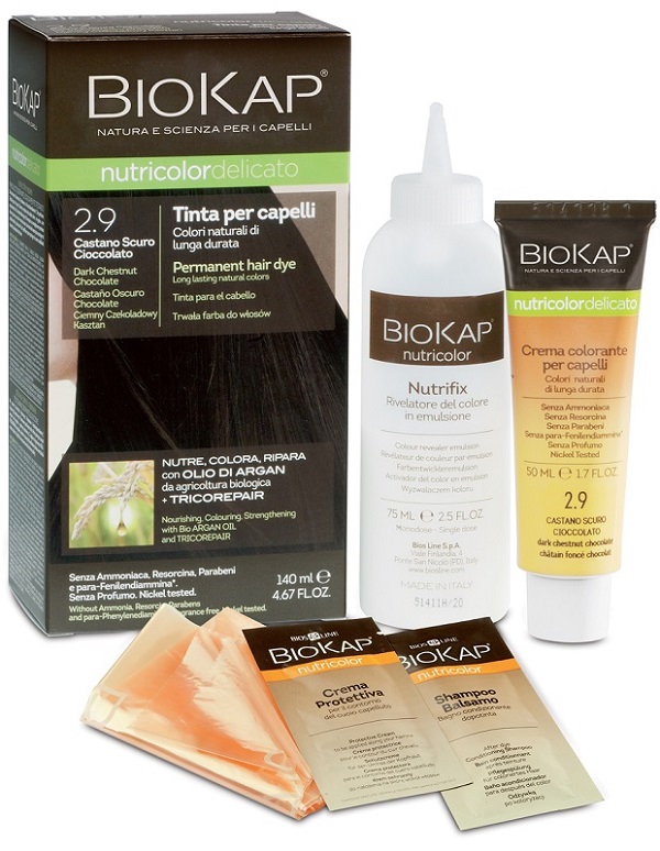 BIOKAP NUTRICOLOR DELICATO 2,9 CASTANO SCURO CIOCCOLATO TINTA TUBO + FLACONE - Farmacia Mastrangelo 