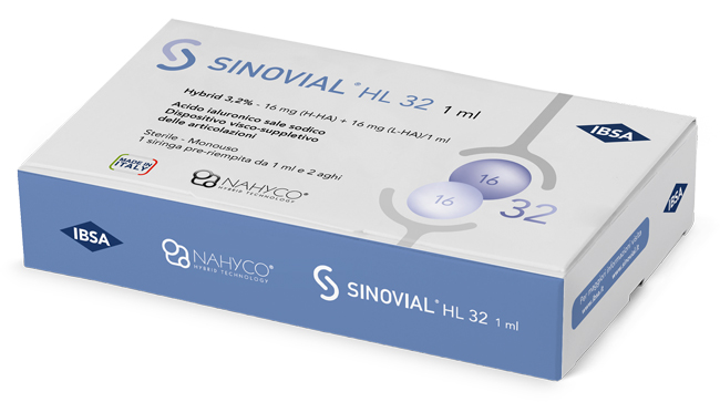 SIRINGA INTRA-ARTICOLARE SINOVIAL HL 32 ACIDO IALURONICO SALE SODICO 16MG H-HA + 16MG H-LA/1ML + AGO 22 GAUGE + AGO 29 GAUGE - Farmacia Mastrangelo 
