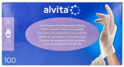 GUANTI DA ISPEZIONE ALVITA IN VINILE SENZA TALCO M 100 PEZZI - Farmacia Mastrangelo 