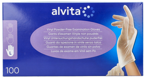 GUANTI DA ISPEZIONE ALVITA IN VINILE SENZA TALCO L 100 PEZZI - Farmacia Mastrangelo 