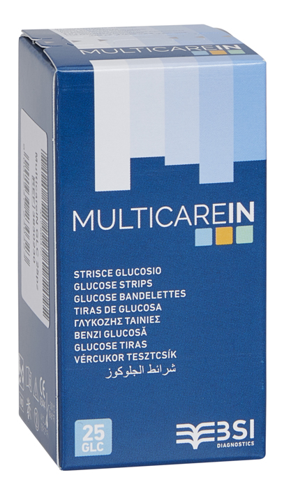 STRISCE MISURAZIONE GLICEMIA MULTICARE IN GLUCOSIO ELETTRODO 25 PEZZI - Farmacia Mastrangelo 