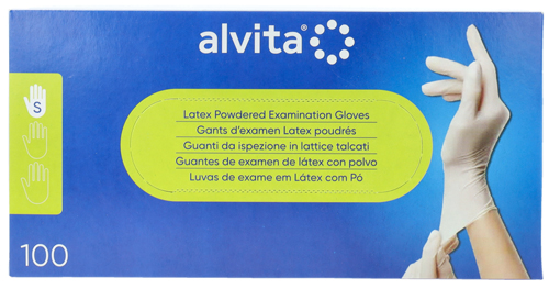 GUANTI DA ISPEZIONE ALVITA IN LATTICE TALCATI S 100 PEZZI - Farmacia Mastrangelo 