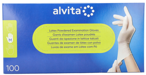 GUANTI DA ISPEZIONE ALVITA IN LATTICE TALCATI M 100 PEZZI - Farmacia Mastrangelo 