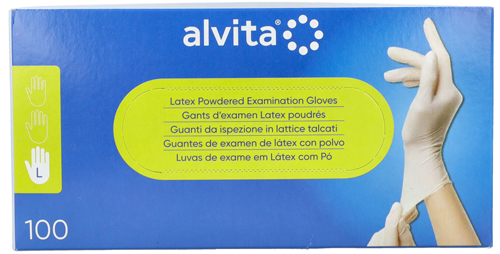 GUANTI DA ISPEZIONE ALVITA IN LATTICE TALCATI L 100 PEZZI - Farmacia Mastrangelo 