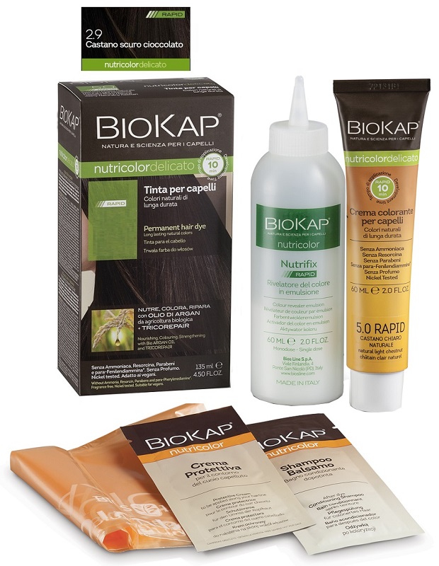 BIOS LINE  BIOKAP NUTRICOLOR DELICATO RAPID TINTA 2,9 CASTANO SCURO CIOCCOLATO 135 ML - Farmacia Mastrangelo 
