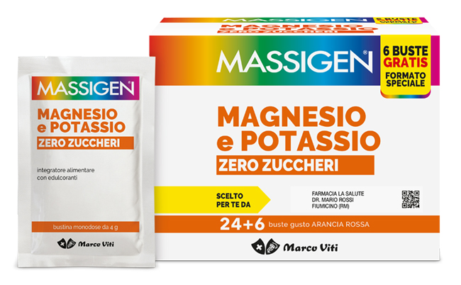 MASSIGEN MAGNESIO POTASSIO ZERO ZUCCHERO 24 BUSTINE + 6 BUSTINE - Farmacia Mastrangelo 