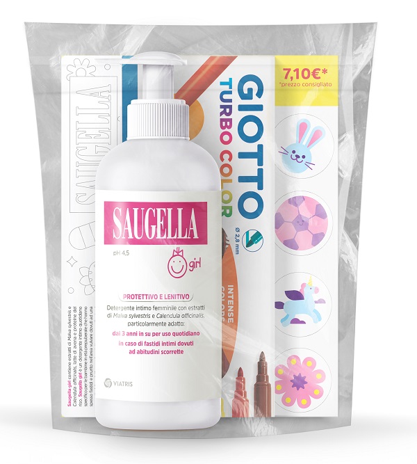 SAUGELLA BUNDLE GIRL DETERGENTE INTIMO PROTETTIVO E LENITIVO PH 4,5 200 ML + GIOTTO TURBO COLOR - Farmacia Mastrangelo 