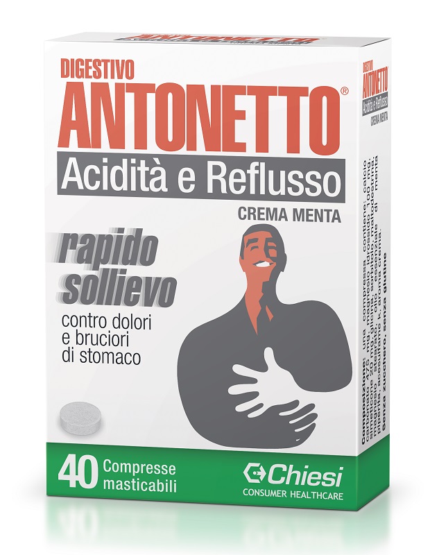 DIGESTIVO ANTONETTO ACIDITA' E REFLUSSO CREMA ALLA MENTA 40 COMPRESSE MASTICABILI - Farmacia Mastrangelo 