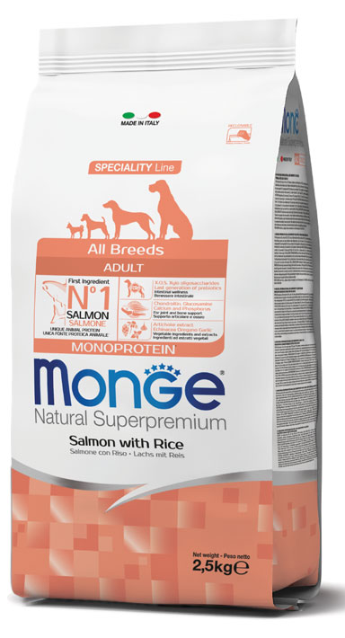 MONGE ALL BREEDS ADULT SALMONE & RISO 2500 G - Farmacia Mastrangelo 