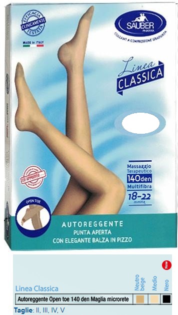 SAUBER AUTOREGGENTE OPEN TOE MAGLIA MICRORETE 140 DEN COLORE NEUTRO BEIGE TAGLIA 5 LINEA CLASSICA - Farmacia Mastrangelo 