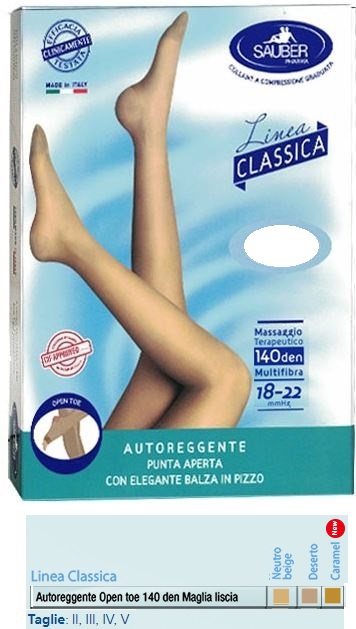 SAUBER AUTOREGGENTE OPEN TOE MAGLIA LISCIA 140 DEN COLORE DESERTO TAGLIA 5 LINEA CLASSICA - Farmacia Mastrangelo 