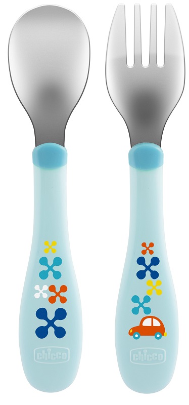 CHICCO POSATE INOX 18M+ AZZURRO/VERDE - Farmacia Mastrangelo 