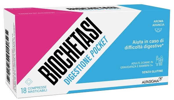 BIOCHETASI DIGESTIONE POCKET 18 COMPRESSE MASTICABILI - Farmacia Mastrangelo 