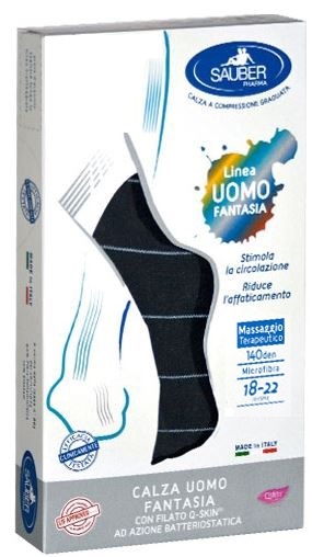 SAUBER CALZA UOMO FANTASIA Q-SKIN 140 DEN BLU RIGA SOTTILE GHIACCIO TAGLIA M - Farmacia Mastrangelo 