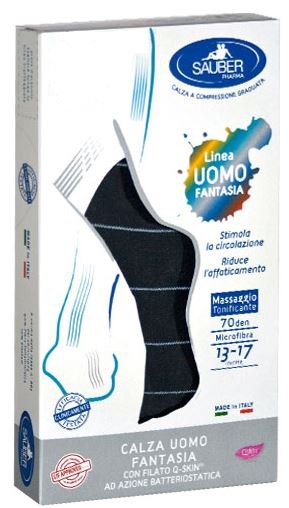 SAUBER CALZA UOMO FANTASIA Q-SKIN 70 DEN BLU RIGA SOTTILE GHIACCIO TAGLIA M - Farmacia Mastrangelo 