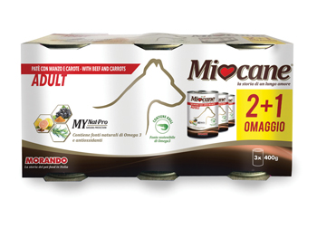 MIOCANE PATE' TRIS ADULT MANZO/CAROTE 3 X 400 G - Farmacia Mastrangelo 