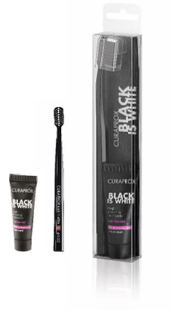 CURAPROX BLACK IS WHITE DENTIFRICI SBIANCANTI 1 DENTIFRICIO DA 10ML + 1 SPAZZOLINO - Farmacia Mastrangelo 