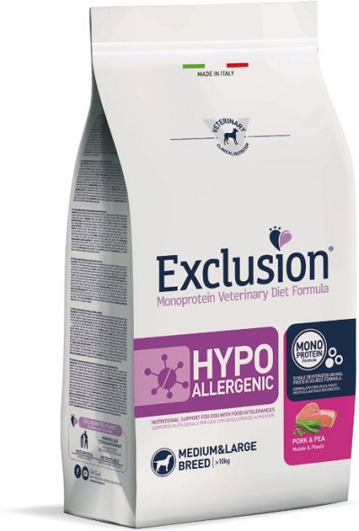 EXCLUSION MONOPROTEIN VETERINARY DIET FORMULA DOG HYPOALLERGENIC PORK AND PEA MEDIUM/LARGE 12 KG DRY - Farmacia Mastrangelo 