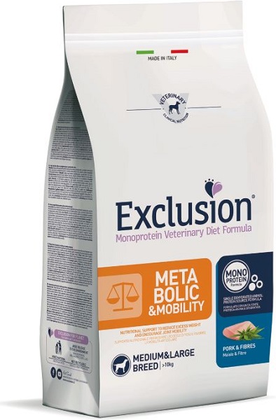 EXCLUSION MONOPROTEIN VETERINARY DIET FORMULA DOG METABOLIC MOBILITY PORK AND FIBRES MEDIUM/LARGE 12 KG DRY - Farmacia Mastrangelo 