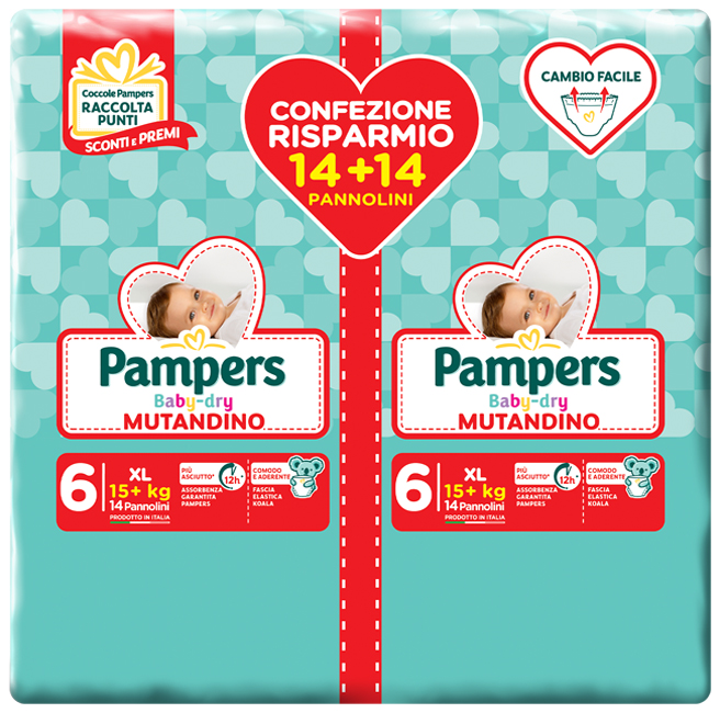 PAMPERS BABY DRY PANNOLINO A MUTANDINA DUO DOWNCOUNT XL 28 PEZZI - Farmacia Mastrangelo 