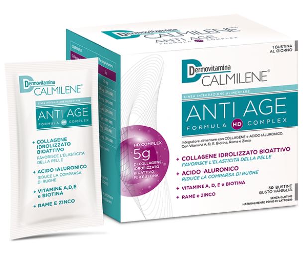 DERMOVITAMINA CALMILENE ANTIAGE IA A BASE DI COLLAGENE E ACIDO IALURONICO POLVERE 30 BUSTINE GUSTO VANIGLIA - Farmacia Mastrangelo 