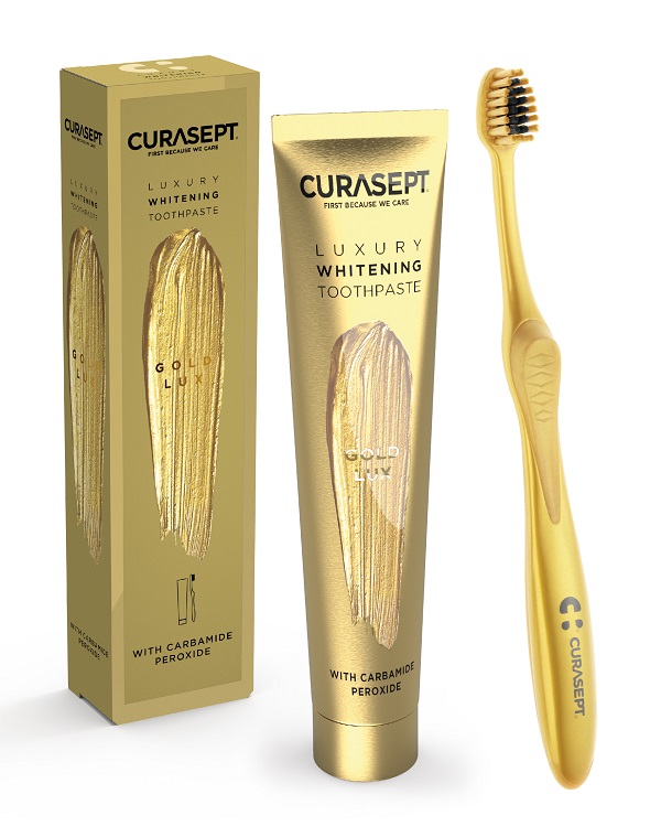 CURASEPT GOLD LUXURY WHITENING DENTIFRICIO 75 ML + SPAZZOLINO - Farmacia Mastrangelo 