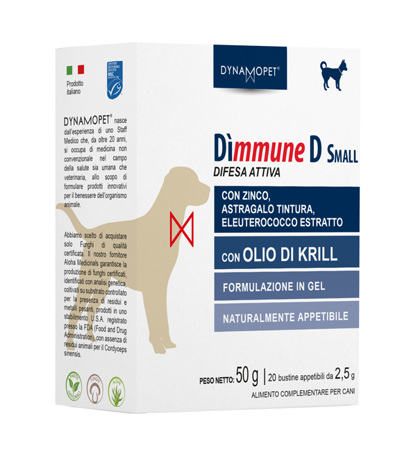 DIMMUNE D SMALL CANI 20 BUSTINE APPETIBILI DA 2,5 G - Farmacia Mastrangelo 