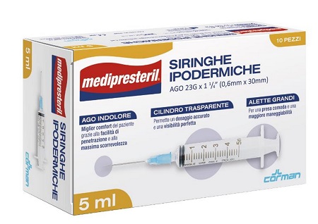 SIRINGA IPODERMICA MEDIPRESTERIL AGO 23 GAUGE 1 1/4 0,5X30MM 5 ML 10 PEZZI - Farmacia Mastrangelo 