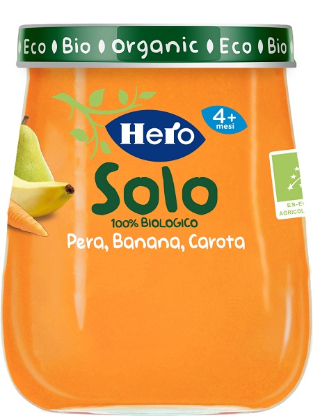 HERO BABY OMOGENEIZZATO PERA BANANA CAROTA 100% BIO 120 G - Farmacia Mastrangelo 