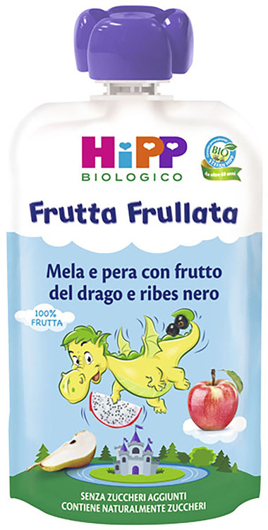 HIPP BIO FRUTTA FRULLATA DRAGONE MELA PERA FRUTTA DEL DRAGO RIBES NERO 90 G - Farmacia Mastrangelo 