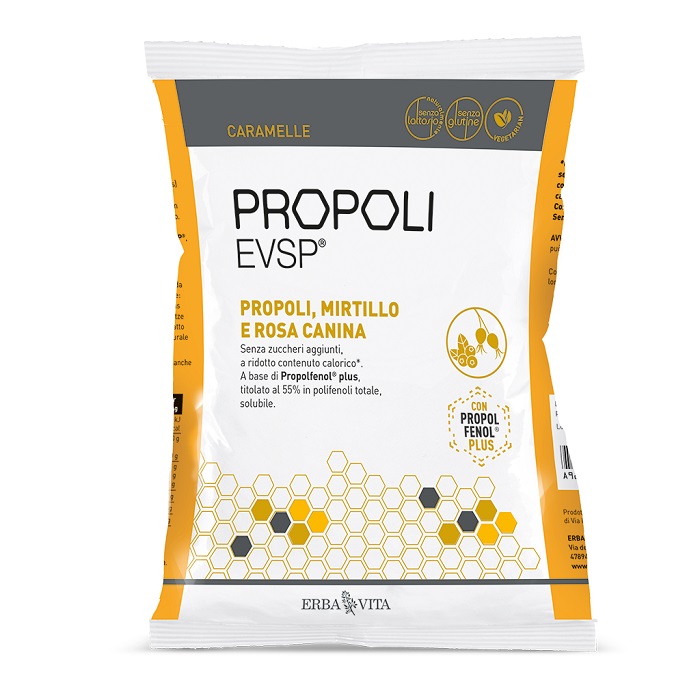 PROPOLI EVSP CARAMELLE PROPOLI MIRTILLO ROSA CANINA 65 G - Farmacia Mastrangelo 