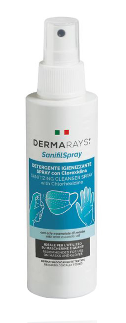 DERMARAYS SANIFIL SPRAY DETERGENTE IGIENIZZANTE SPRAY CON CLOREXIDINA PER MASCHERINE E GUANTI 100 ML - Farmacia Mastrangelo 