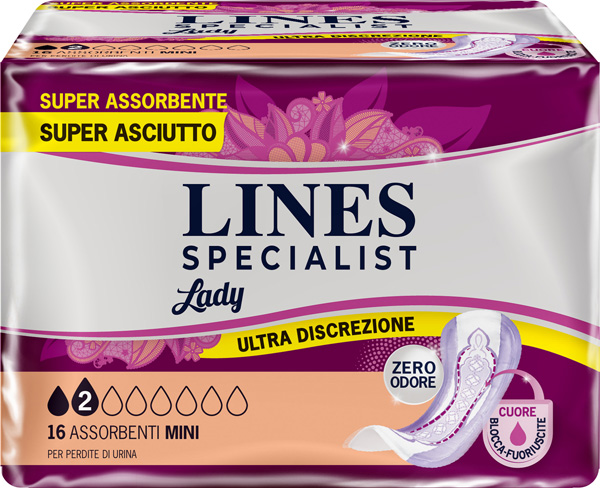 ASSORBENTI PER INCONTINENZA LINES SPECIALIST LADY MINI 16 PEZZI - Farmacia Mastrangelo 