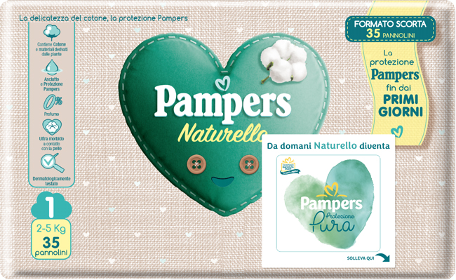 PANNOLINI PAMPERS PROTEZIONE PURA NATURELLO NEWBORN 35 PEZZI - Farmacia Mastrangelo 