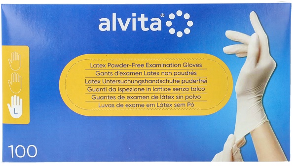 GUANTI DA ISPEZIONE ALVITA IN LATTICE SENZA TALCO L 100 PEZZI - Farmacia Mastrangelo 
