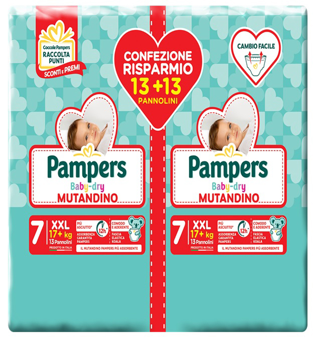 PAMPERS BABY DRY MUTANDINA DUO DOWNCOUNT XXL 26 PEZZI - Farmacia Mastrangelo 