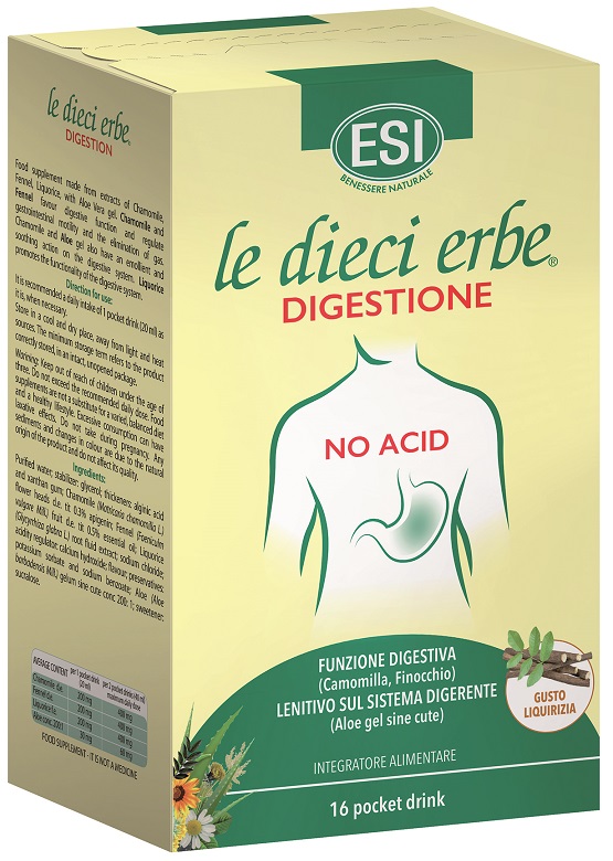 ESI LE DIECI ERBE DIGESTIONE NO ACID 16 POCKET DRINK GUSTO LIQUIRIZIA 20 ML - Farmacia Mastrangelo 