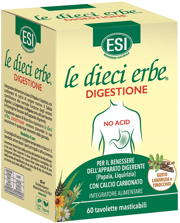 ESI LE DIECI ERBE DIGESTIONE NO ACID 60 TAVOLETTE MASTICABILI - Farmacia Mastrangelo 